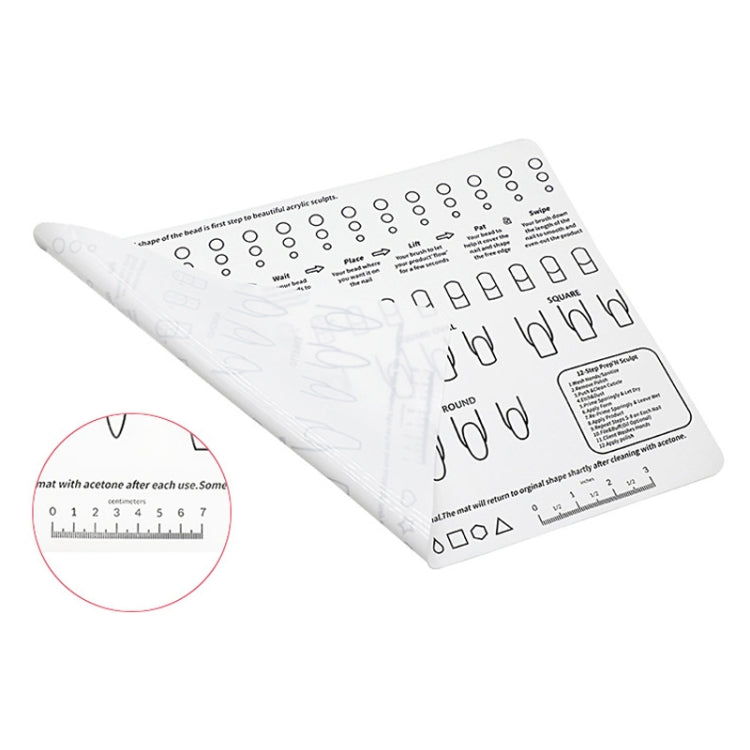 White silicone manicure pad palette rolled and showing nail shape guide diagrams