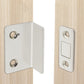 Silver magnetic suction cabinet door brackets mounted on light wood