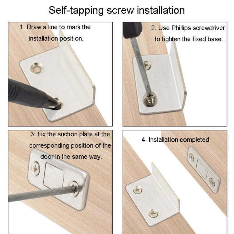 Self-tapping screw mounting steps for magnetic suction door plates, close-up