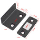 Black L-shaped magnetic suction door brackets with mounting holes (close-up)