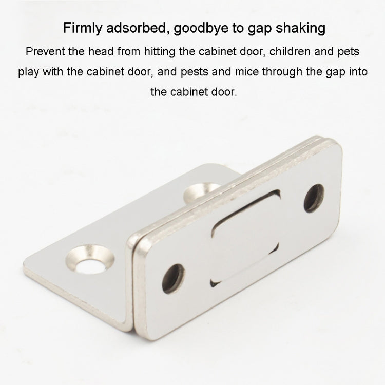 Silver L-shaped magnetic suction cabinet door bracket pair with mounting holes