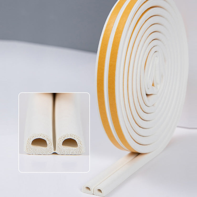 White foam sealing strip with yellow border tape, rolled and ready for door gaps