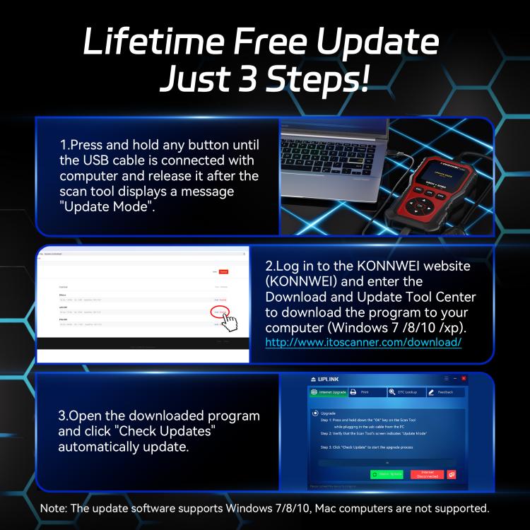 Handheld OBD2 scanner KW330 with update display and side button controls