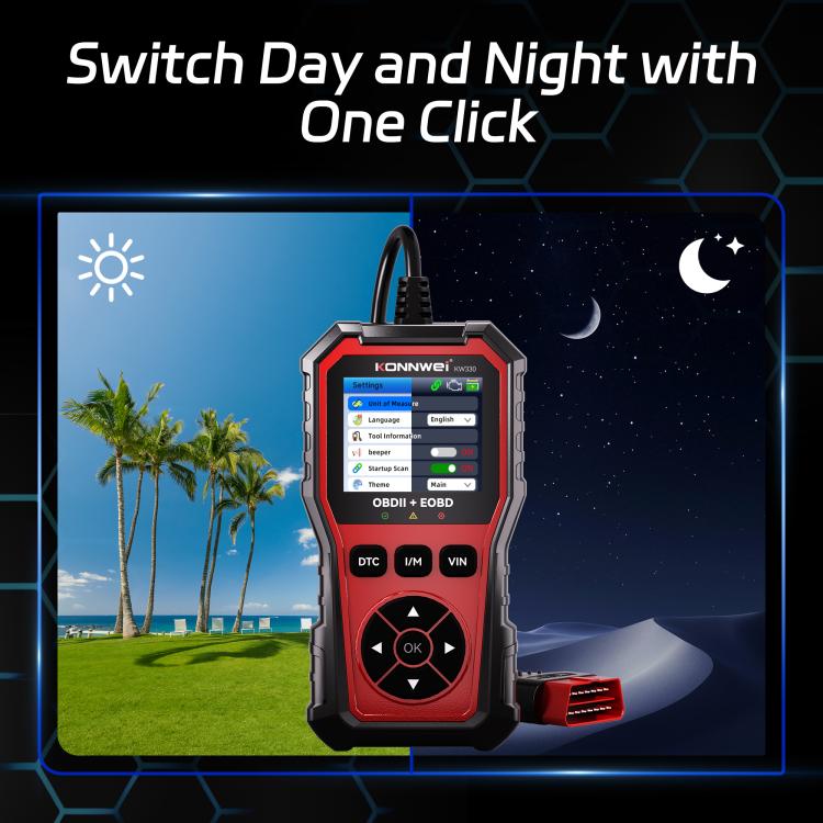 KONNWEI KW330 OBD2 engine code reader with connected OBD lead