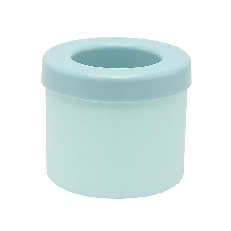 Blue silicone cylindrical ice cube mold with round top opening