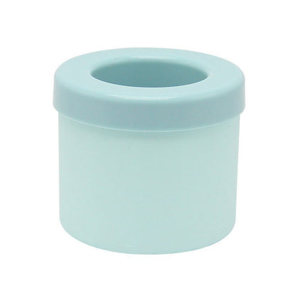 Blue silicone cylindrical ice cube mold with round top opening