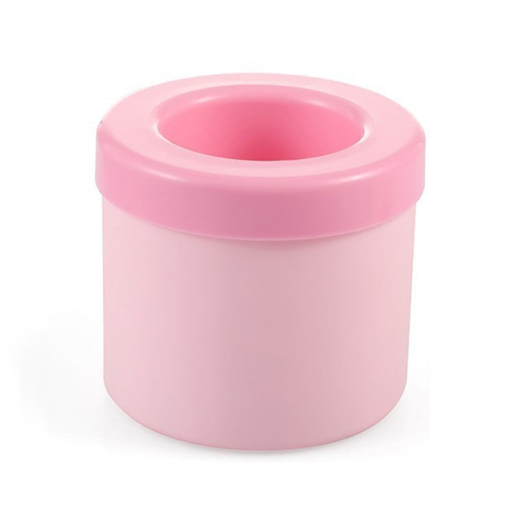 Pink silicone cylindrical ice cube mold with round top opening