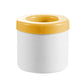 Yellow and white silicone cylindrical ice cube mold with round top opening