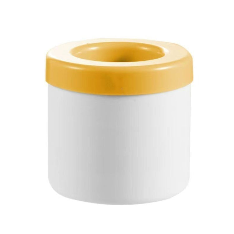 Yellow and white silicone cylindrical ice cube mold with round top opening