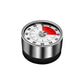 Mechanical kitchen timer with brushed steel case and white dial with red marker