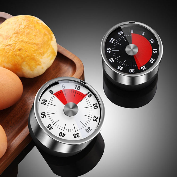 Brushed steel mechanical timer pair with red dial segments and black base