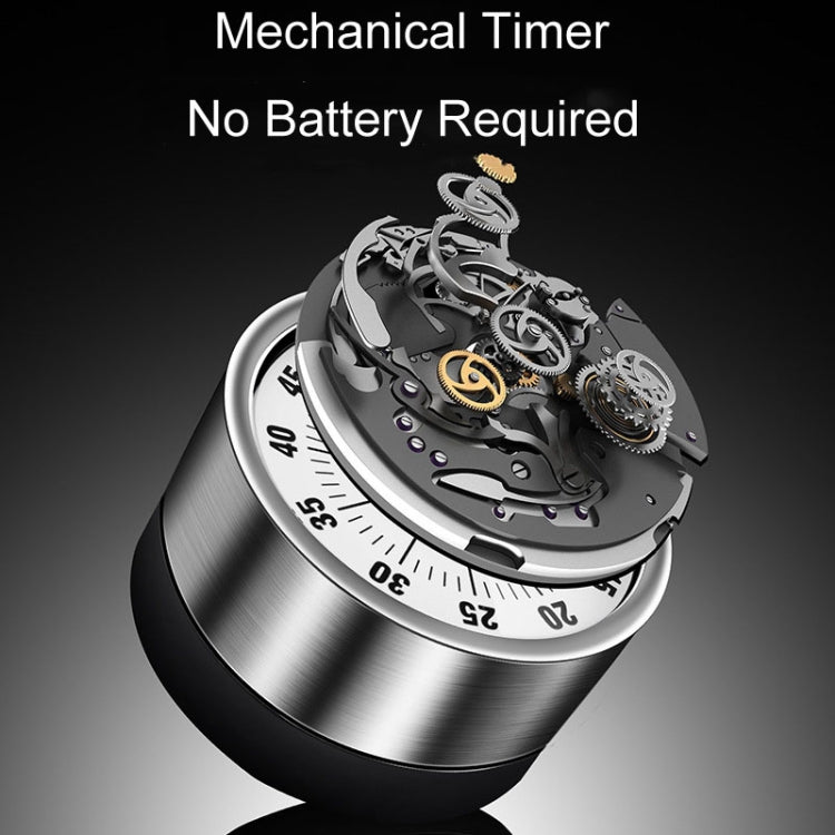 Mechanical kitchen timer with exposed internal gears under clear dial window