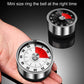 Handheld mechanical kitchen timer with brushed steel case and red dial segment