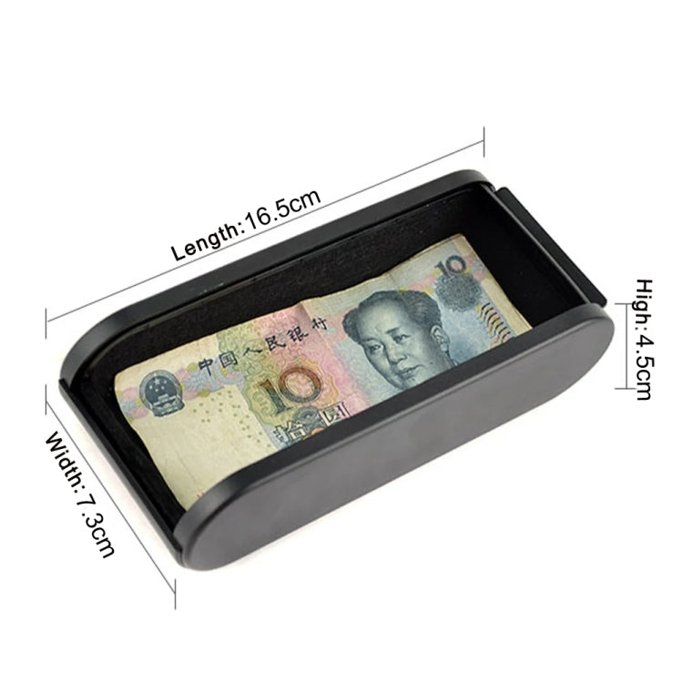 Car storage box with pull-out tray holding banknotes