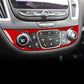 Red carbon-fiber central control knob panel sticker installed on dashboard controls
