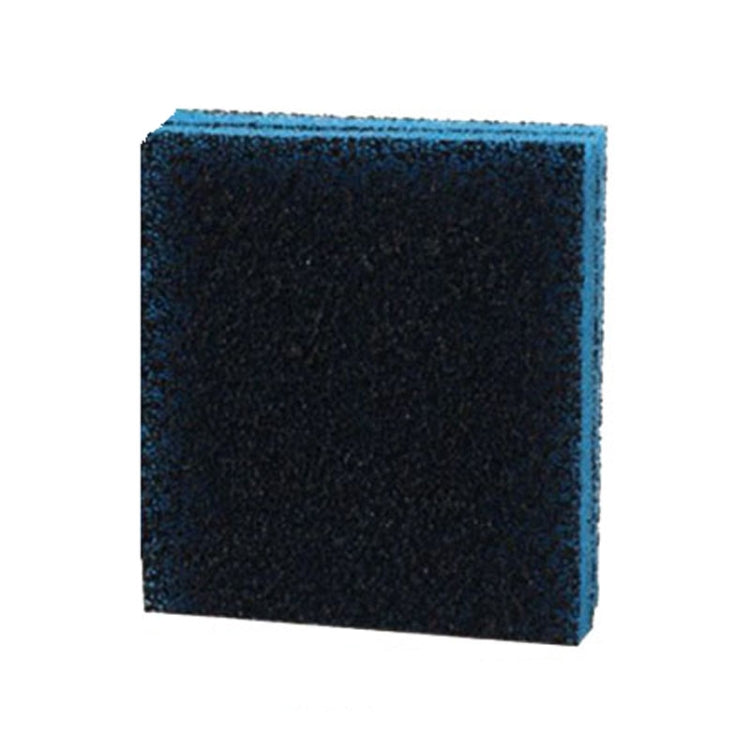 Washing machine hair remover cleaning pad, dark blue and black square foam sponge.