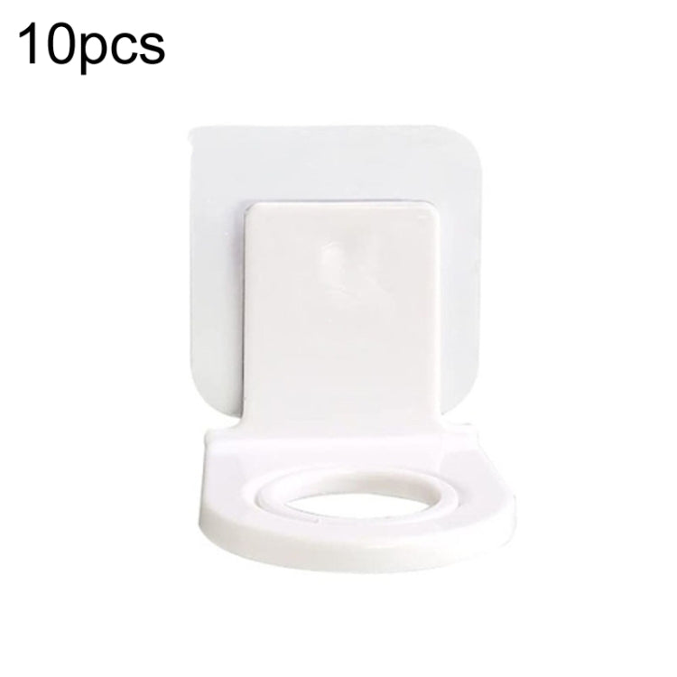 Set of 10 wall-mounted soap dispenser holders with clear adhesive patches, white