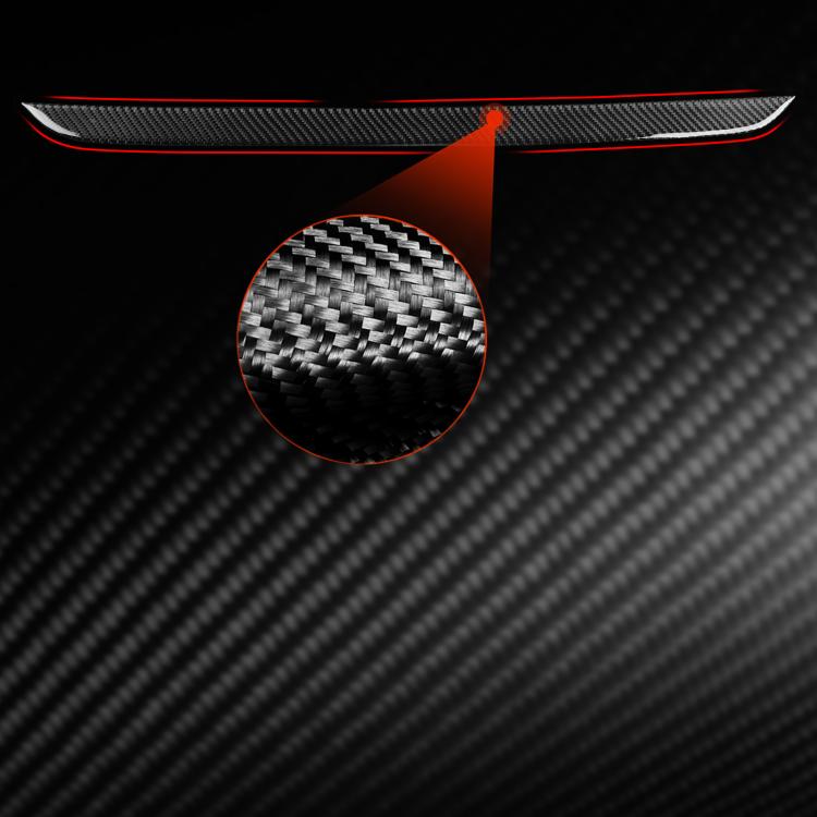 Black carbon-fiber headlight decorative trim strip with close-up texture inset