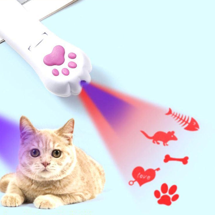 USB rechargeable LED pet projector toy projecting red and purple light patterns