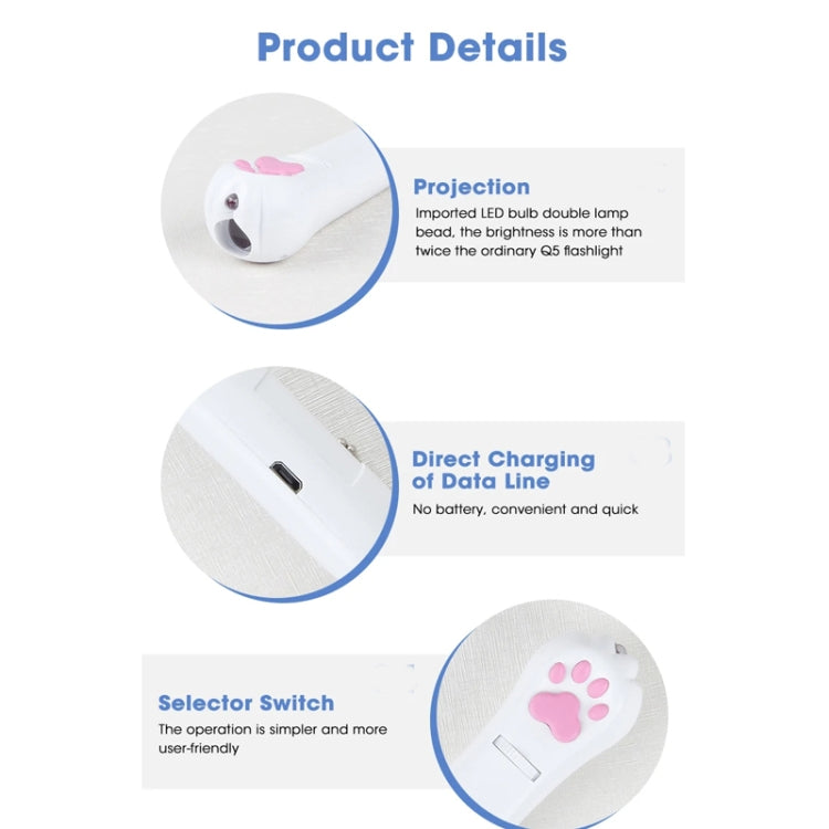 White LED pet projector toy showing charging port and projection feature details
