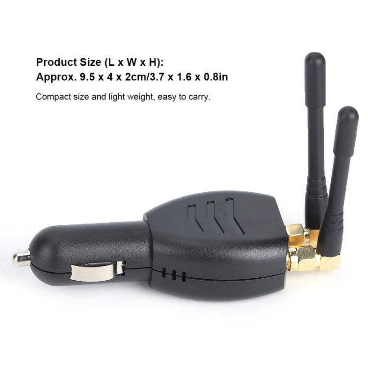Compact car cigarette lighter jammer adapter with dual antennas and gold plugs
