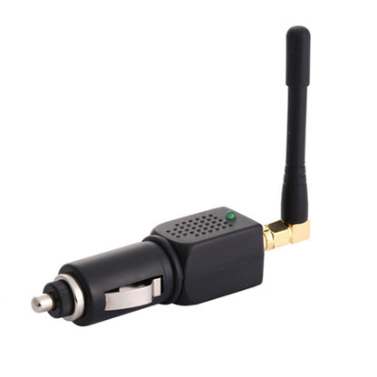 Black car cigarette lighter adapter with long antenna and green indicator LED