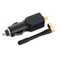 Black cigarette lighter plug jammer with gold connectors, perforated grille, antenna