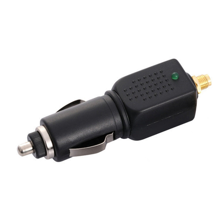 Black cigarette lighter jammer with perforated grille and gold plug connector, antenna
