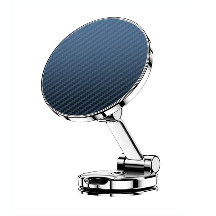 Magnetic car phone holder with carbon-fiber style pad and shiny metal base
