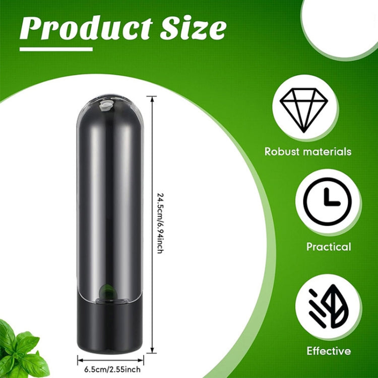 Black herb storage container, 24.5 x 6.5 cm, clear top lid