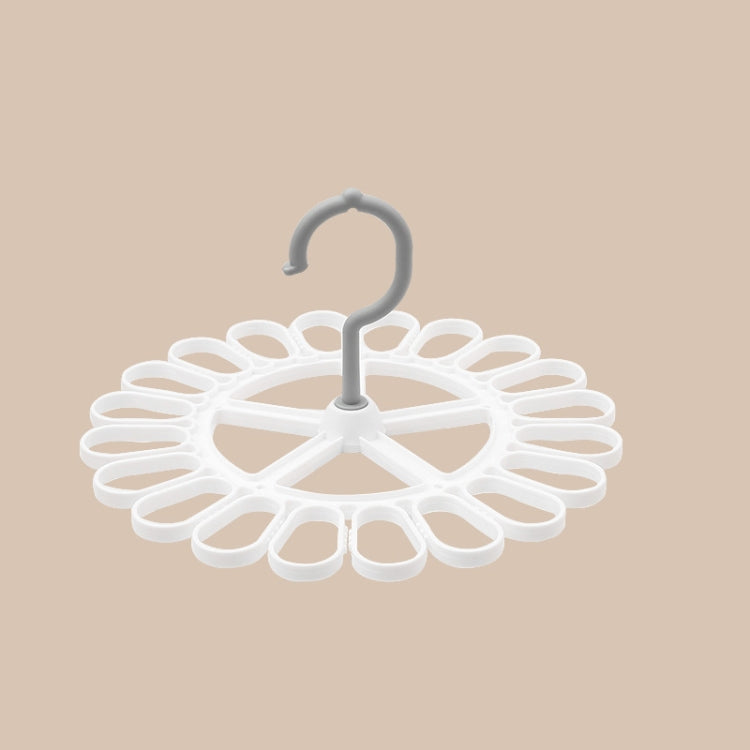 Round sock hanger with 20 white clips and a gray hanging hook