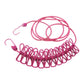 Pink retractable clothesline with wire clips and coiled cord, 12 clothespins included