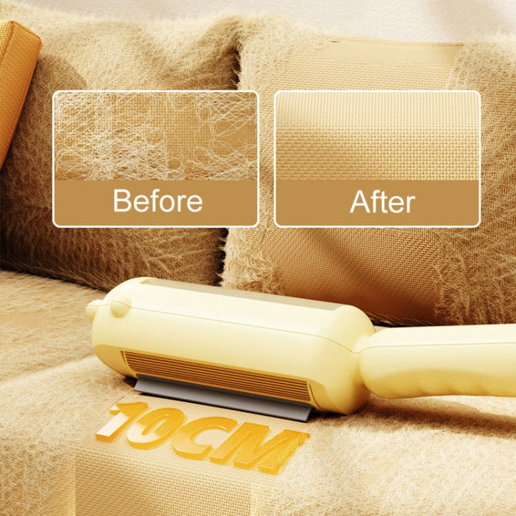 Yellow pet hair remover brush with roller head for electrostatic lint removal
