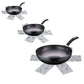 Gray felt pot protector pads with kettle icon pattern under a black frying pan