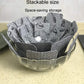 Stacked gray felt pot bottom protector pads with kettle icon pattern
