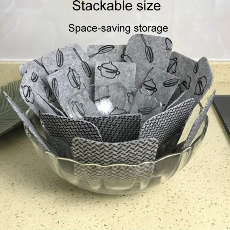 Stacked gray felt pot bottom protector pads with kettle icon pattern