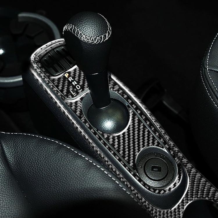 Gearshift and armrest sticker set, black carbon fiber trim with silver control accents