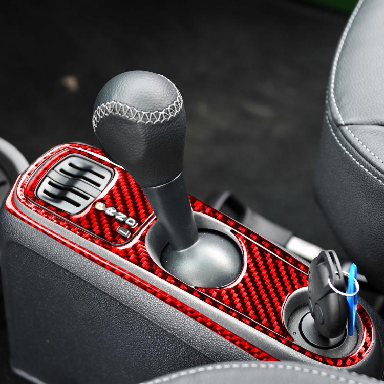 Gearshift and armrest sticker set, red carbon fiber trim with silver selector and button