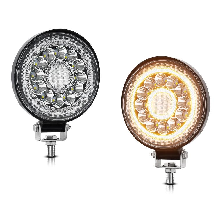 4-inch round LED work light, chrome ring with multi-LED halo, black housing