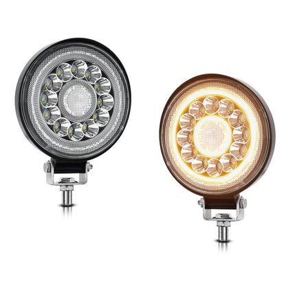 4-inch round LED work light, chrome ring with multi-LED halo, black housing