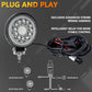 4-inch round LED work light with relay wiring harness and rocker switch