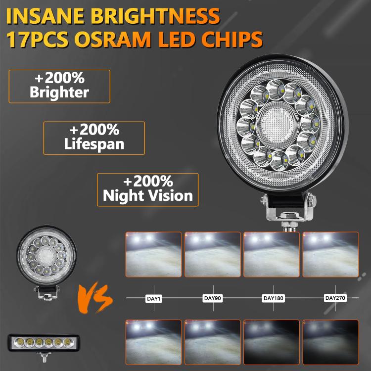 4-inch round LED work light with dense multi-LED array in chrome bezel