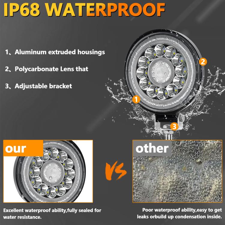 4-inch round LED work light with waterproof-style splash around lens