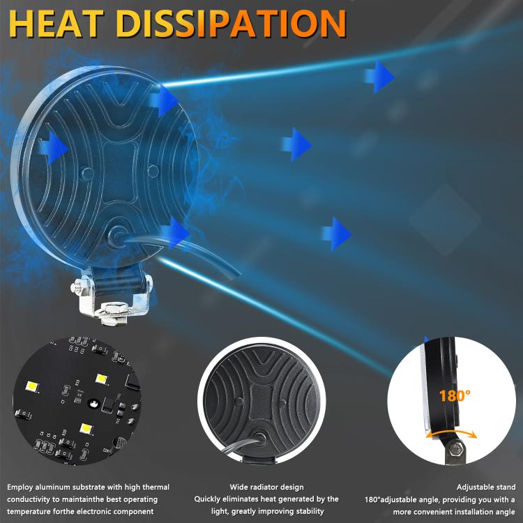 4-inch round LED work light with heat-dissipation design on rear