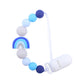 Blue-toned rainbow-bead baby pacifier clip with rainbow charm and white silicone holder