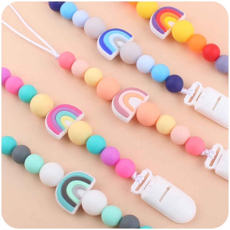 Multicolor rainbow pacifier clips with round beads and white silicone holders