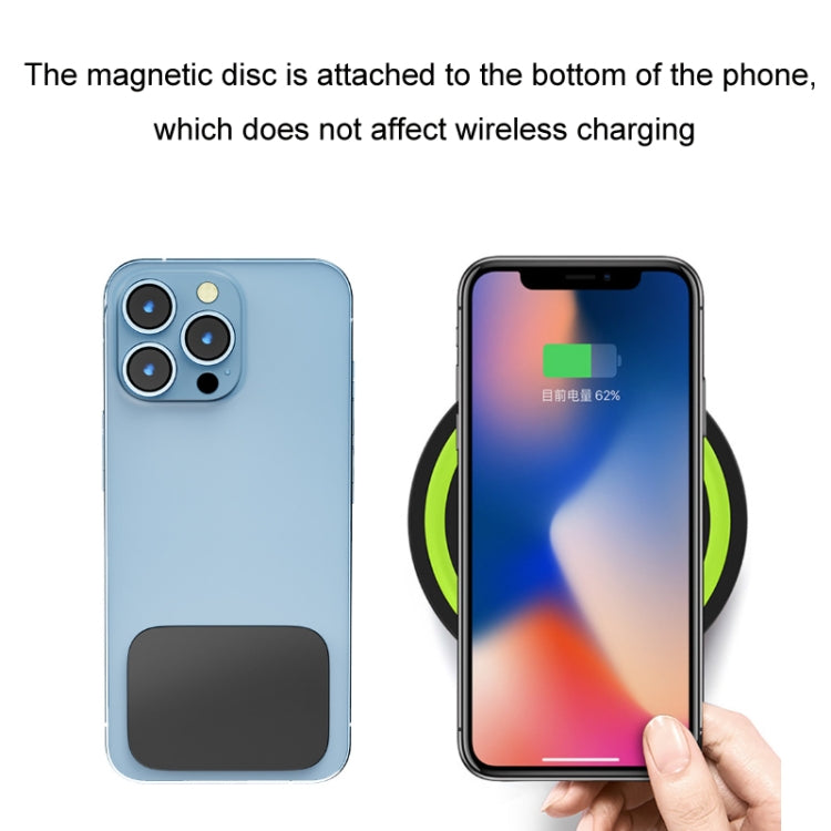 Magnetic phone holder with bottom disc and phone placement for charging