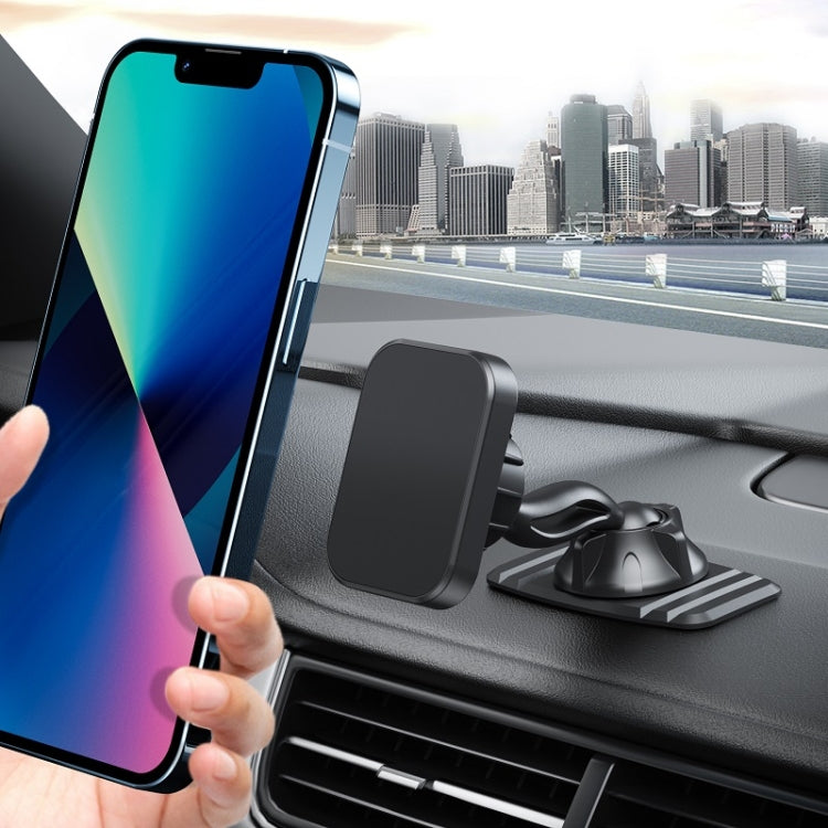 Black car magnetic phone holder with dashboard mount and swiveling head