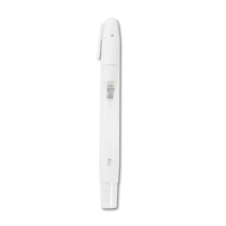 White alcohol spray touchless pen with clear barrel and blue interior insert