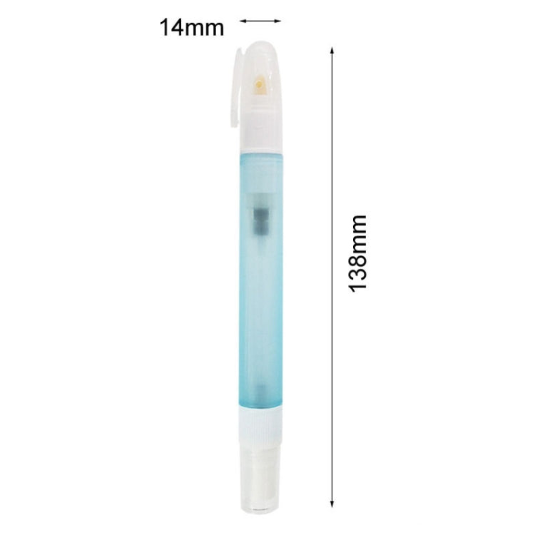 Compact alcohol spray touchless pen with white cap and blue transparent barrel